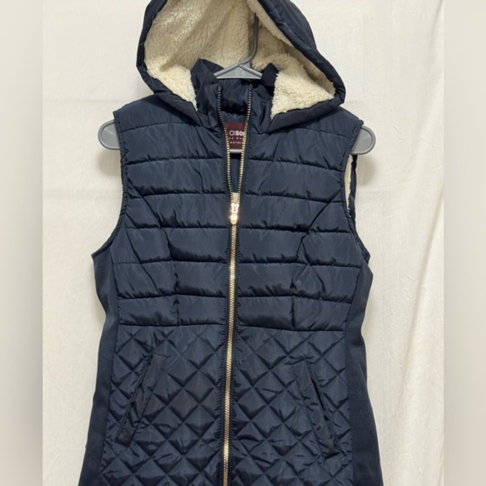 Navy Blue Sherpa Lined Quilted Puffer Vest Size S Backpacking Camping Hiking